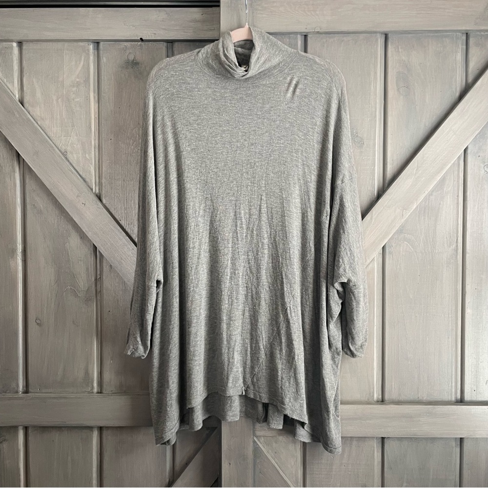 Free People We The Free Terry Turtle‎ Neck Tunic Gray Slub Knit Oversized M